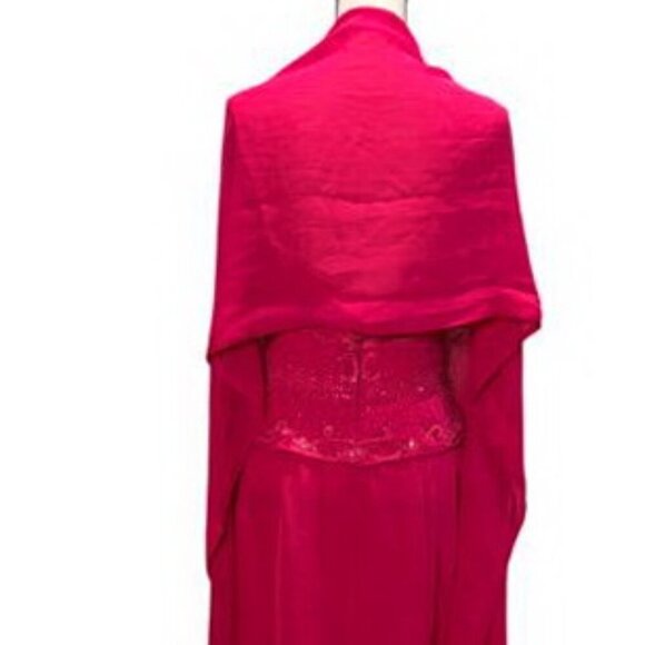 Cire by Landa Hot Pink Strapless Beaded Chiffon Dress With Wrap - Picture 7 of 8